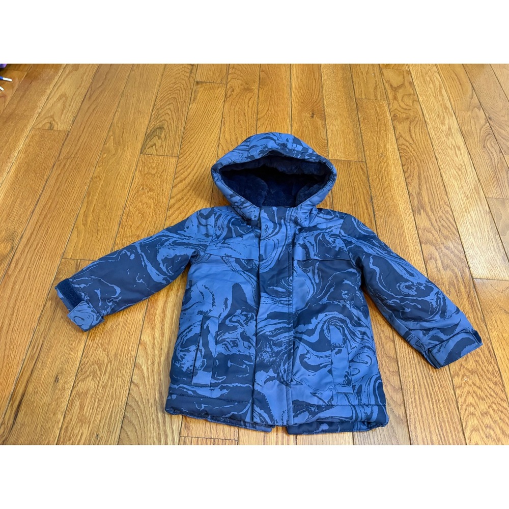 Cat & Jack Blue Marble Swirl Faux Fur Lined Hooded Puffer Jacket 18M